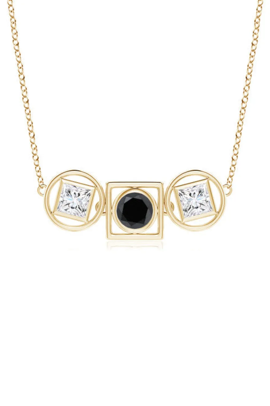 Infinity 14K Gold with Black & White Diamond Three Stone Necklace