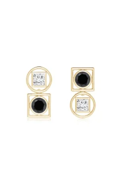 Infinity 14K Gold with Black & White Diamond Two Stone Studs