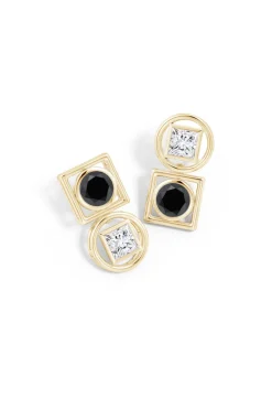 Infinity 14K Gold with Black & White Diamond Two Stone Studs