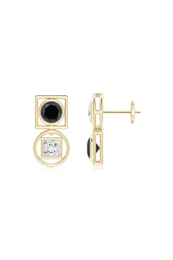 Infinity 14K Gold with Black & White Diamond Two Stone Studs