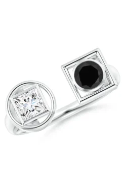 Infinity 14K Gold with Black & White Diamond Two Stone Open Ring