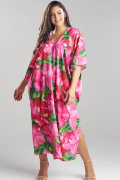 Isla Printed Satin V-Neck Caftan