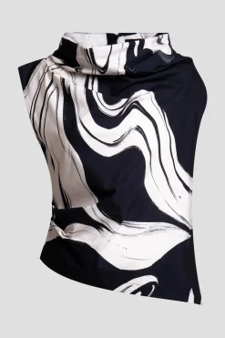 Kaze Cotton Asymmetric Funnel Neck Top