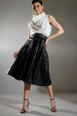 Leticia Embroidered Faux Leather Skirt