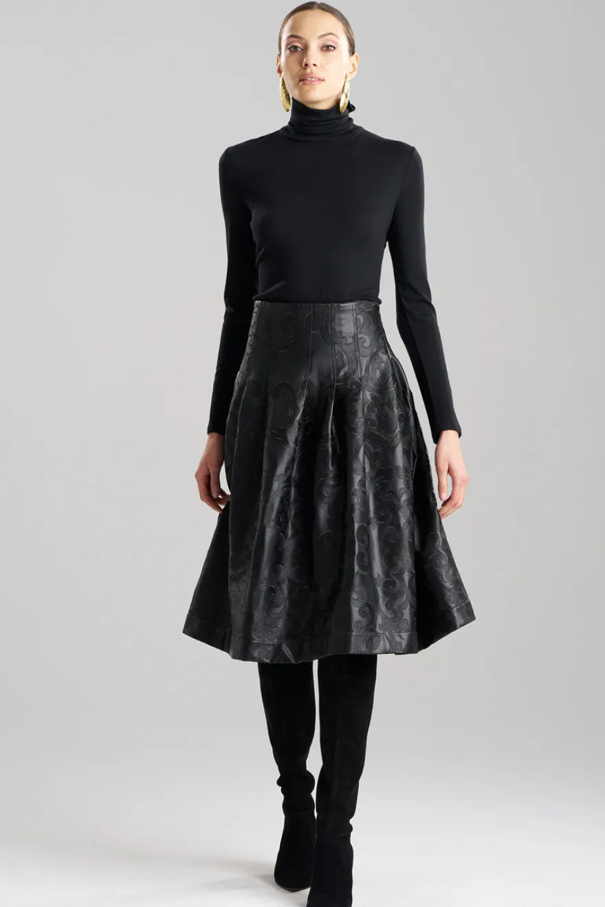 Leticia Embroidered Faux Leather Skirt