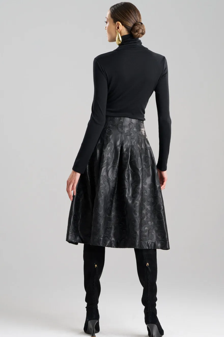 Leticia Embroidered Faux Leather Skirt