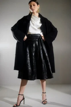 Leticia Embroidered Faux Leather Skirt
