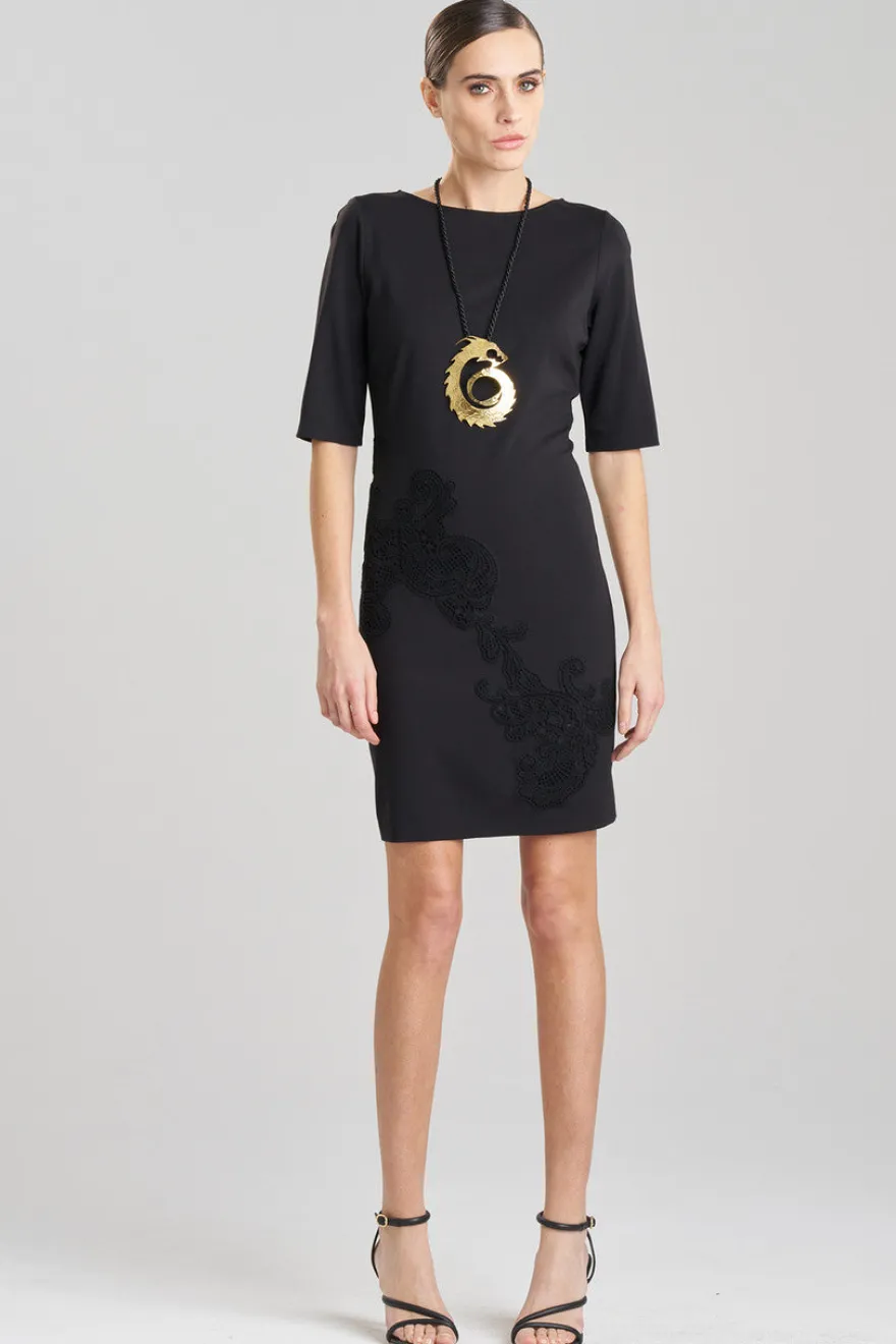 Light Weight Ponte Embroidered Sheath Dress