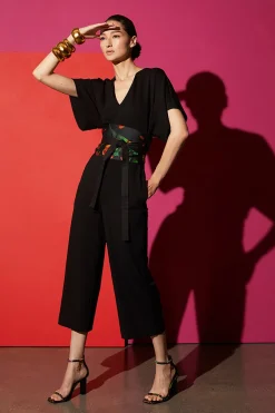 Light Weight Ponte Kimono V-Neck Jumpsuit