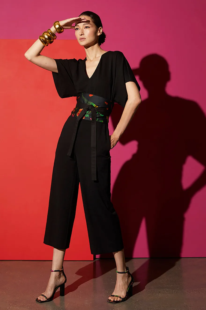 Light Weight Ponte Kimono V-Neck Jumpsuit