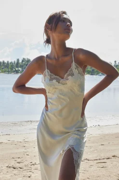 Lolita Lace Slit Silk Slip Dress