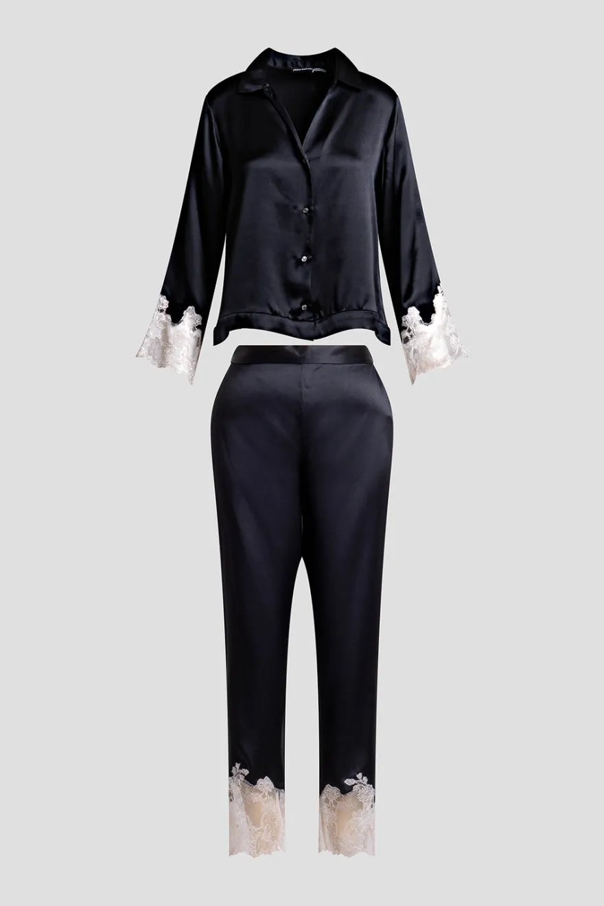 Lolita Lace Trim Silk Notch PJ