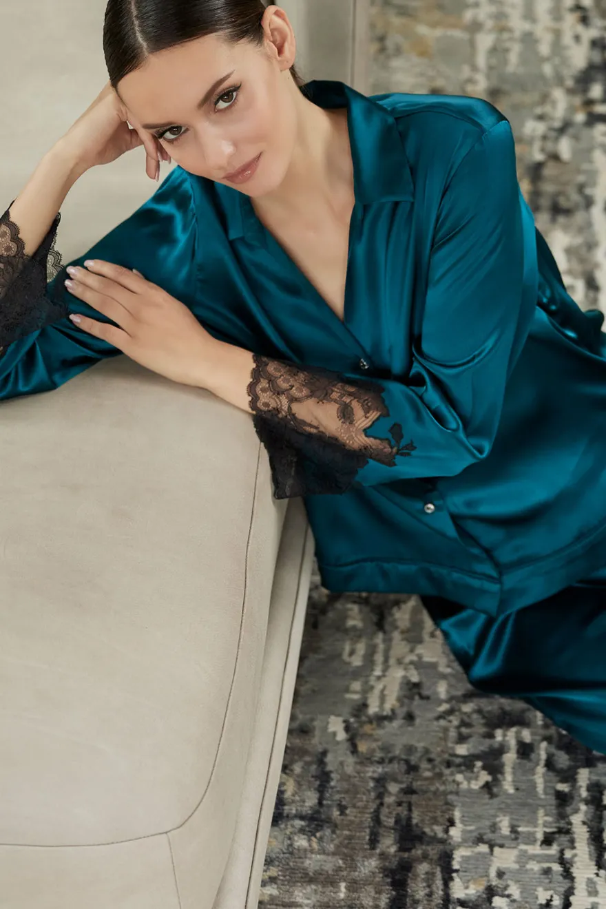Lolita Lace Trim Silk Notch PJ