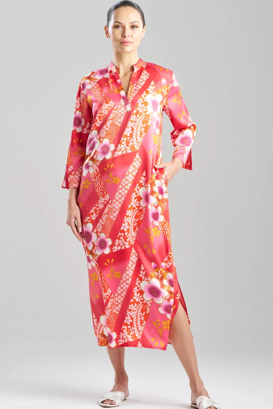 Magnolia Printed Satin Mandarin Caftan