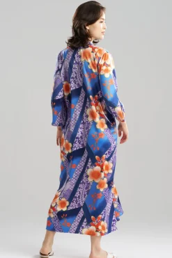 Magnolia Printed Satin Mandarin Caftan