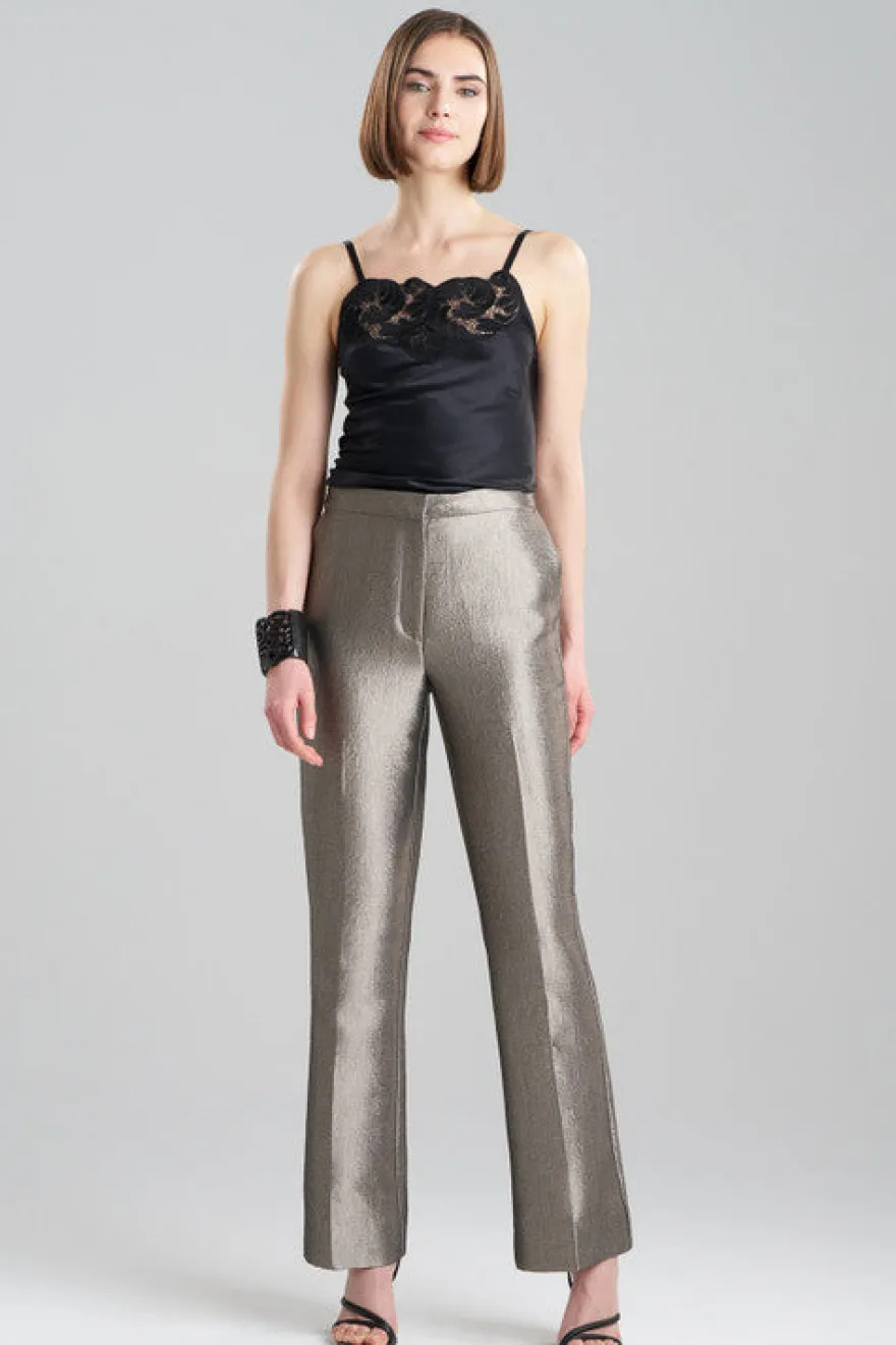 Metallic Jacquard Zip Front Trousers