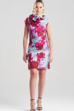 Mira Silk Twill Asymmetric Funnel Neck Dress