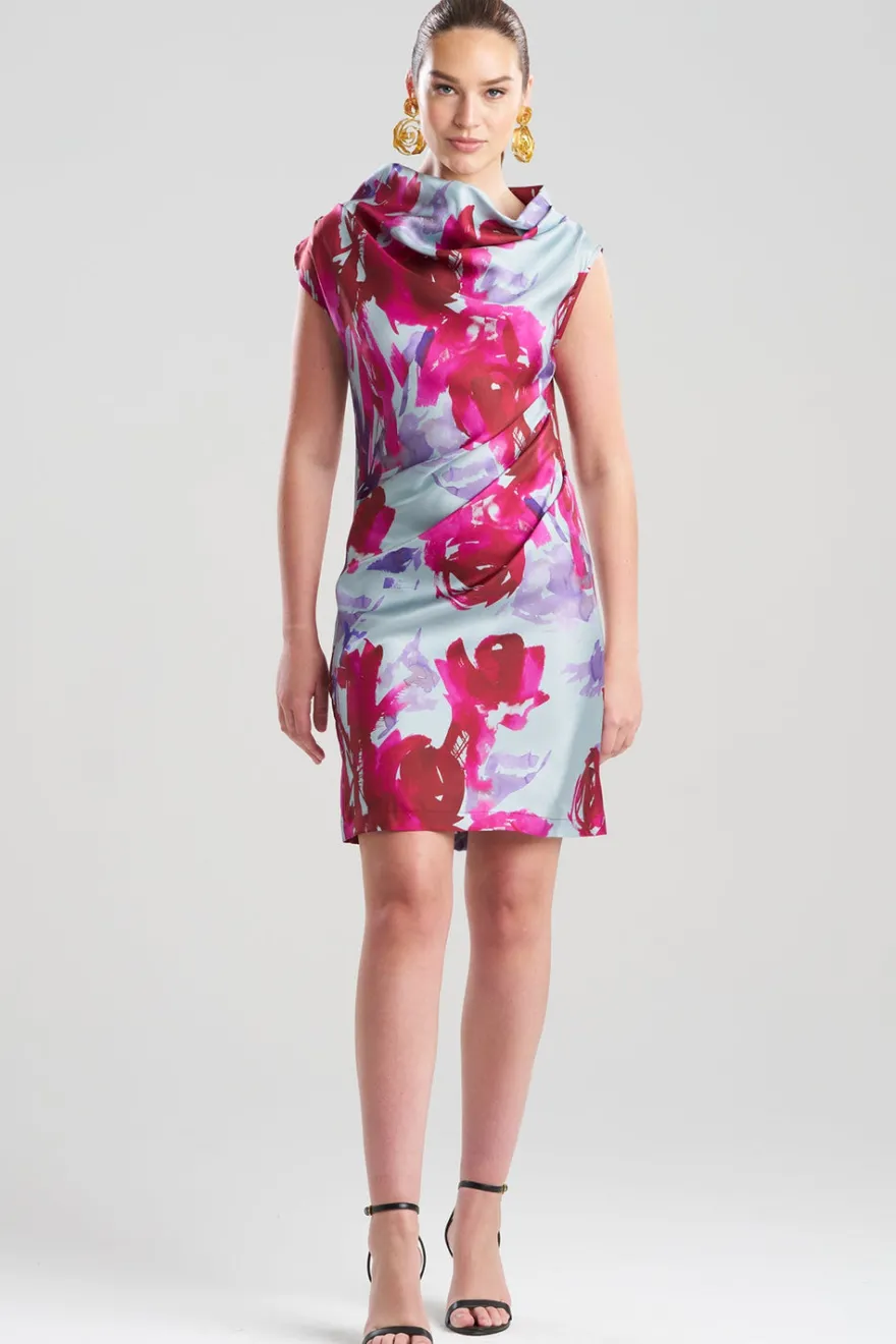 Mira Silk Twill Asymmetric Funnel Neck Dress