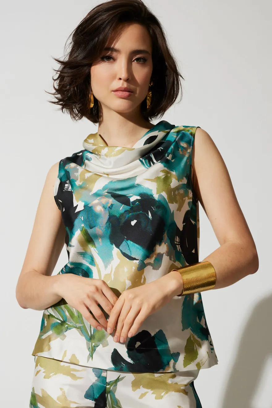 Mira Silk Twill Belted Funnel Neck Top