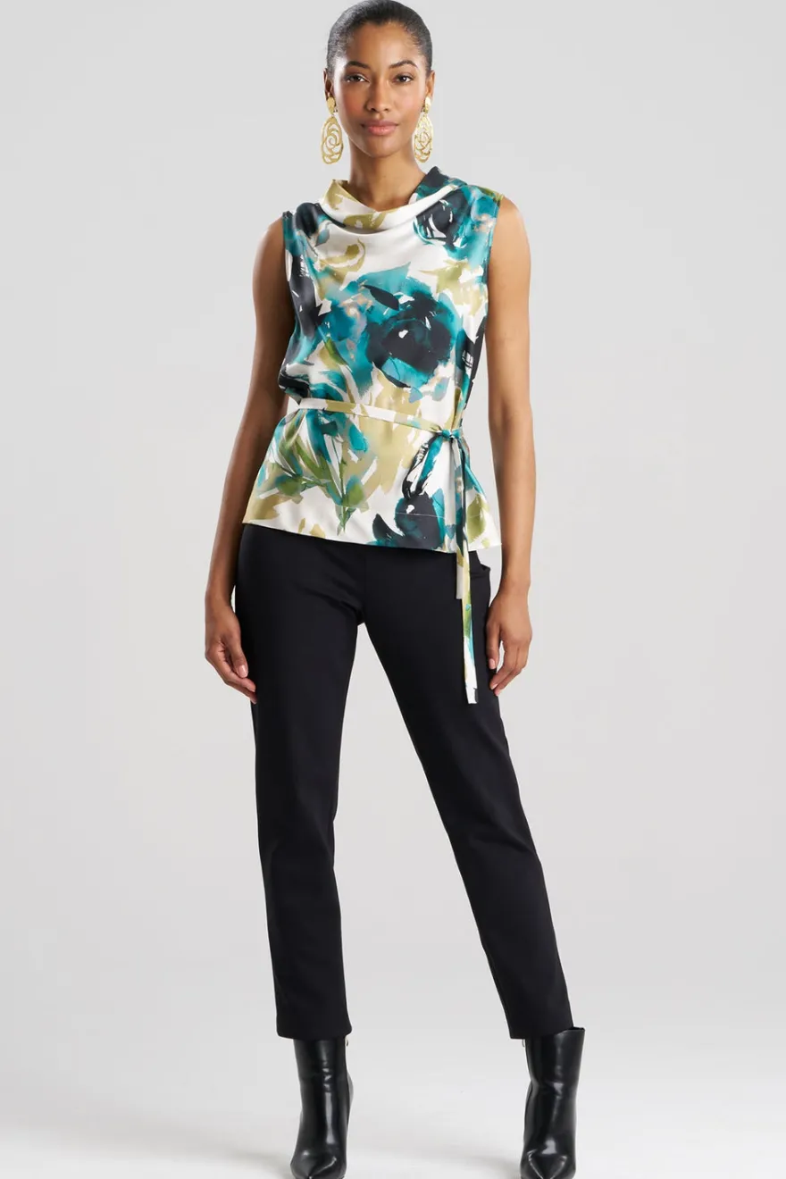 Mira Silk Twill Belted Funnel Neck Top