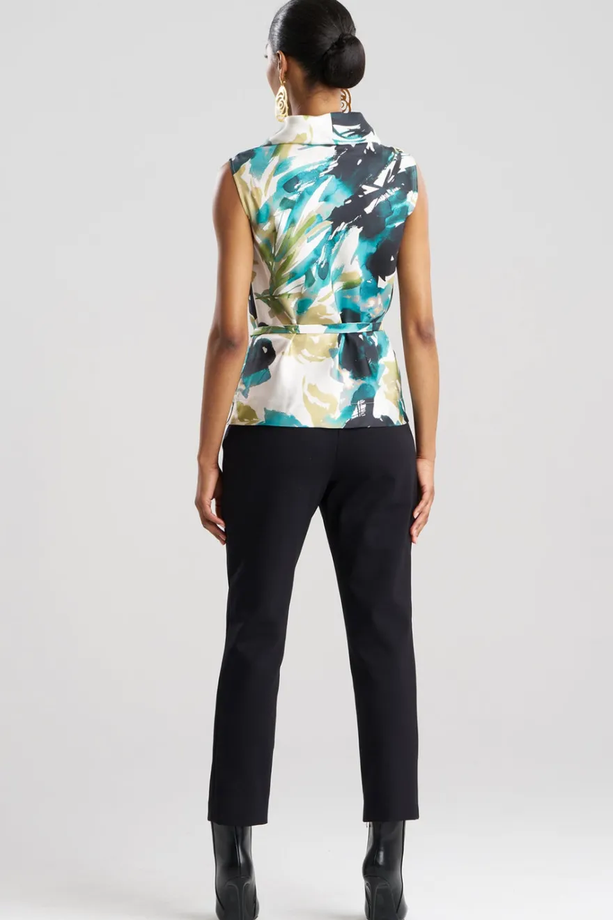 Mira Silk Twill Belted Funnel Neck Top