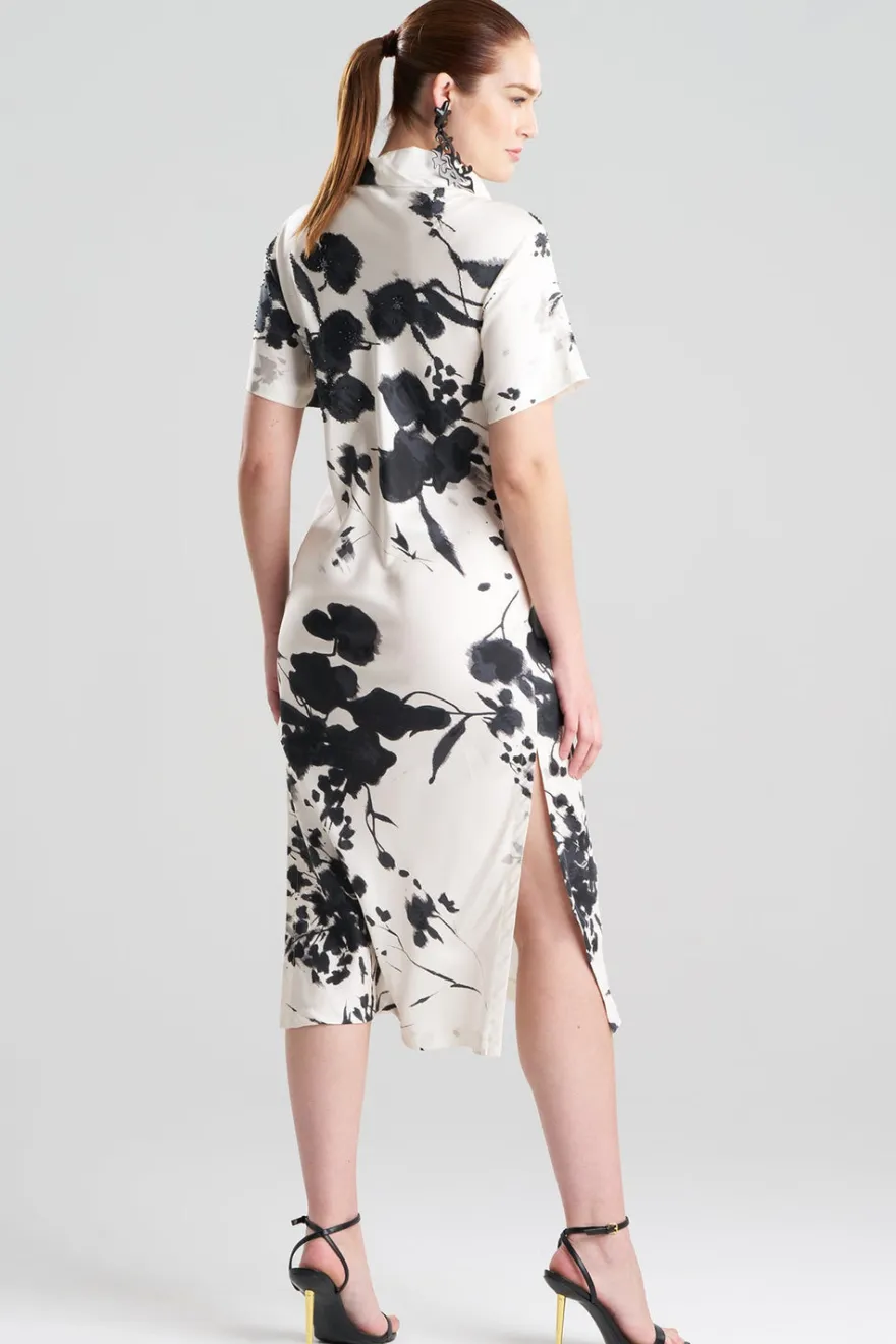 Nara Silk Twill Beaded Column Dress