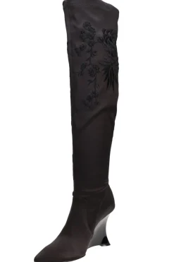 Natsu Satin Embroidered Dragon Stretch Over the Knee Boot