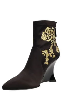 Neko Satin Embroidery Wedge Ankle Boot
