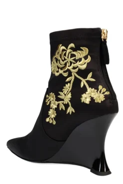 Neko Satin Embroidery Wedge Ankle Boot