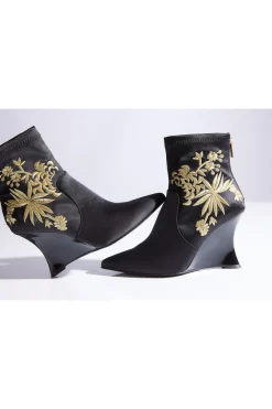 Neko Satin Embroidery Wedge Ankle Boot