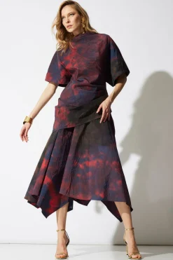 Niji Tie Dye Taffeta Asymmetric Draped Top