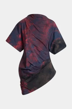 Niji Tie Dye Taffeta Asymmetric Draped Top