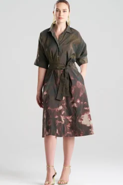 Niji Tie Dye Taffeta Belted Shirtdress