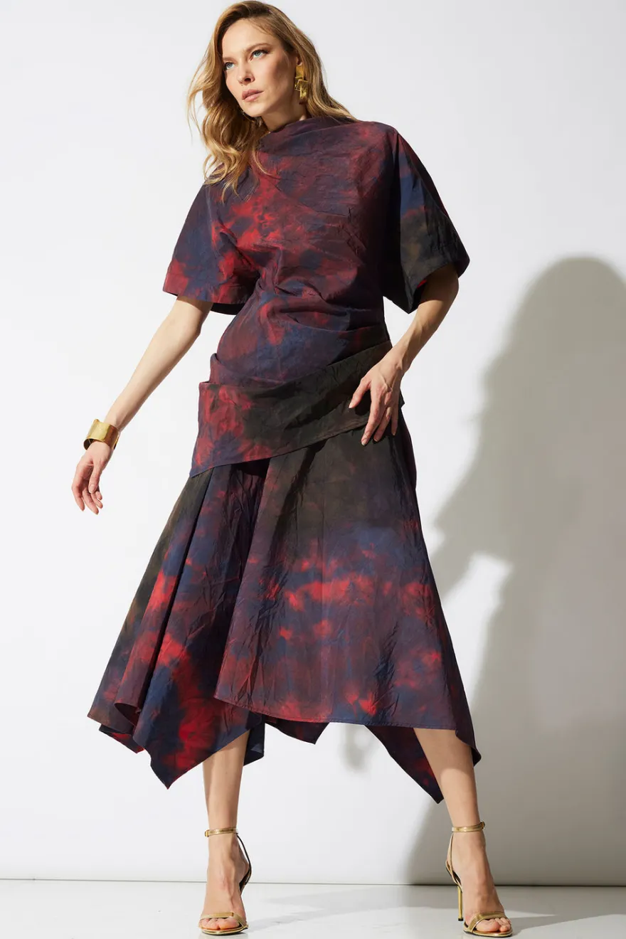 Niji Tie Dye Taffeta Origami Maxi Skirt