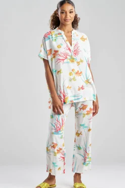 Ocean's Embrace Printed Challis Mandarin PJ Set