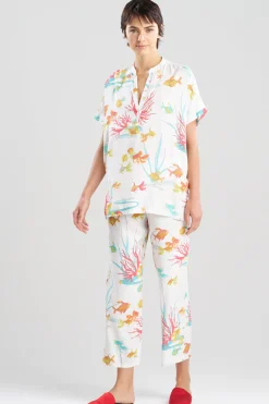 Ocean's Embrace Printed Challis Mandarin PJ Set