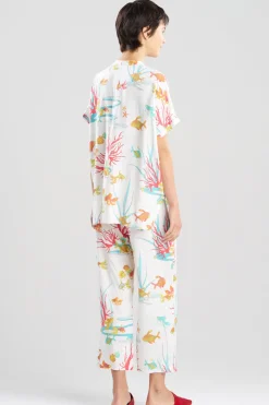 Ocean's Embrace Printed Challis Mandarin PJ Set