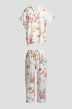 Ocean's Embrace Printed Challis Mandarin PJ Set