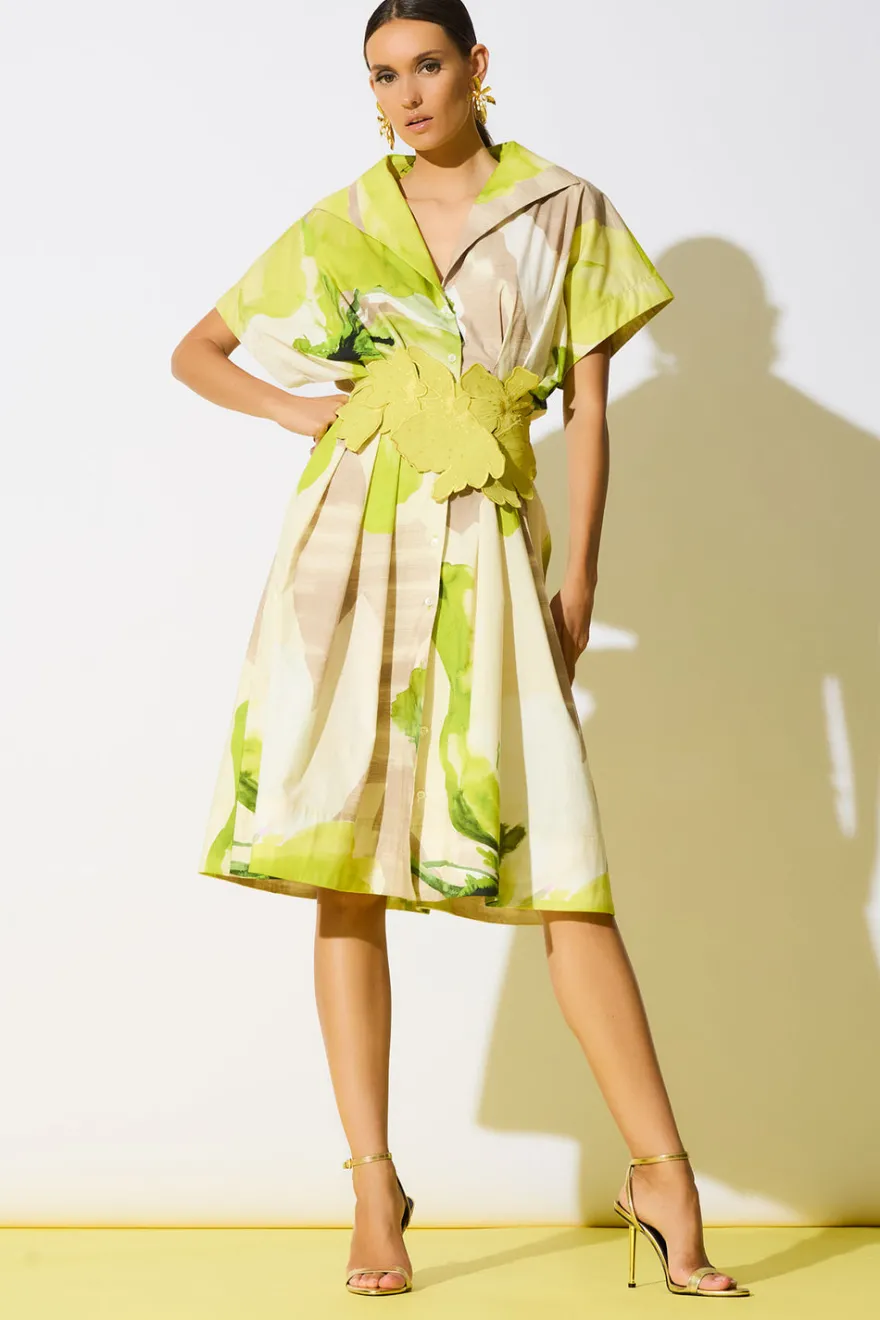 Orchid Cotton Poplin Pleat Release Button Down Shirtdress