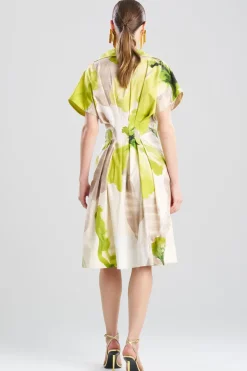 Orchid Cotton Poplin Pleat Release Button Down Shirtdress