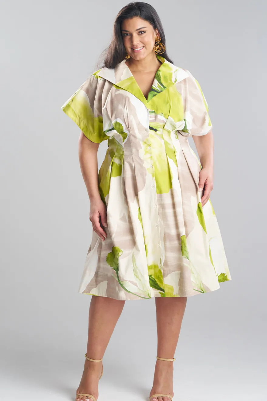 Orchid Cotton Poplin Pleat Release Button Down Shirtdress