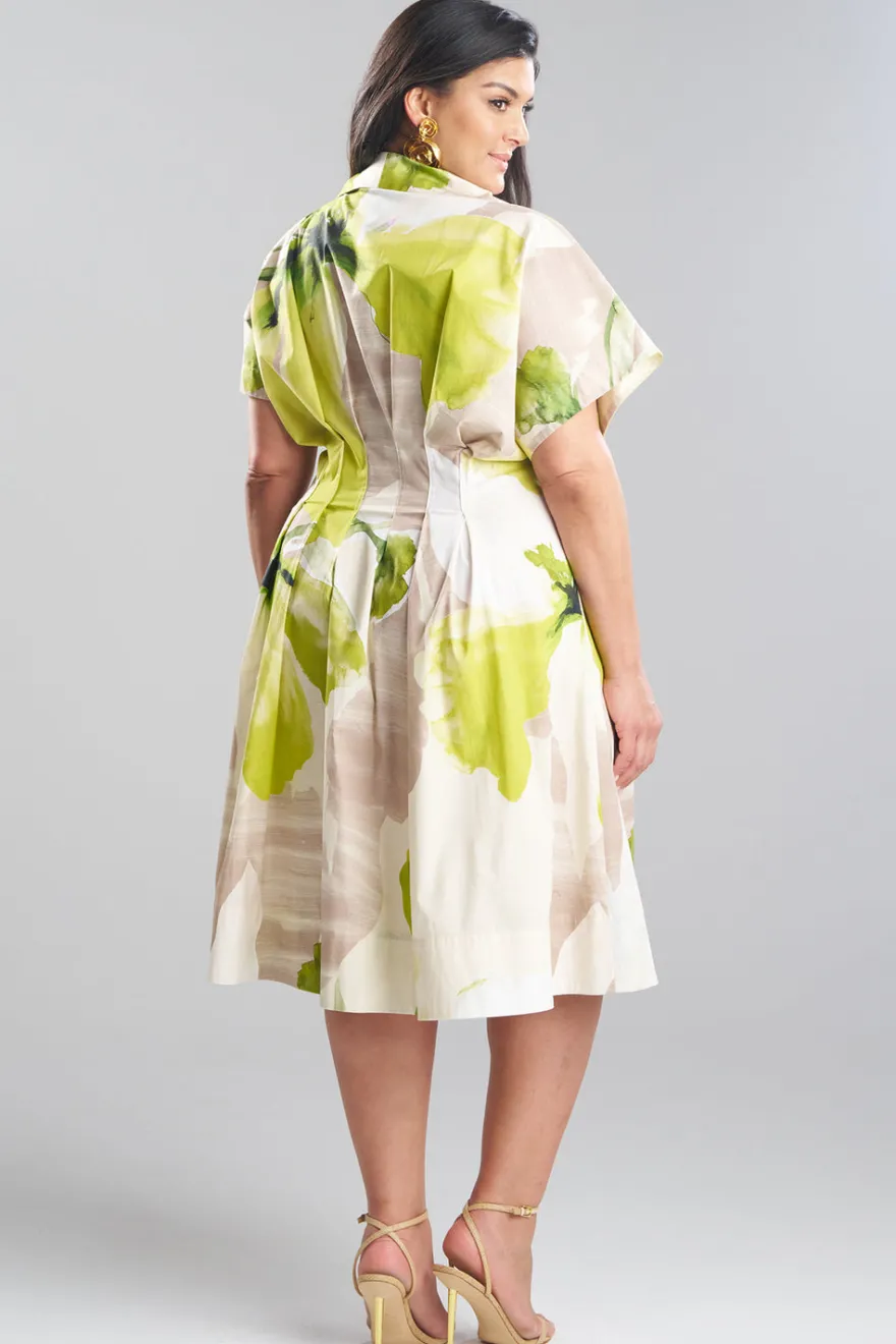 Orchid Cotton Poplin Pleat Release Button Down Shirtdress