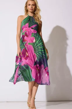 Orchid Silk Cotton Voile Halter Dress