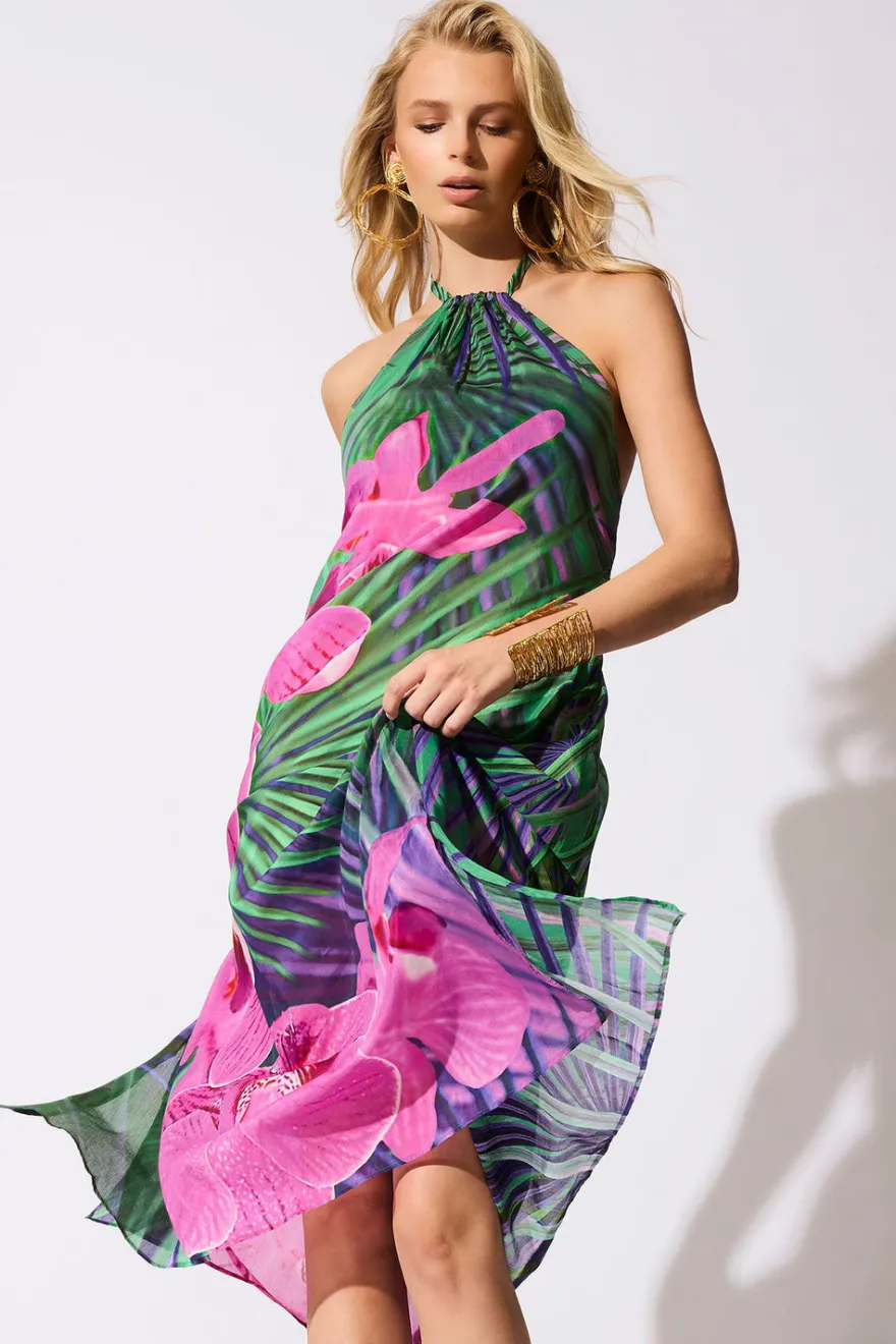 Orchid Silk Cotton Voile Halter Dress