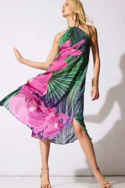 Orchid Silk Cotton Voile Halter Dress