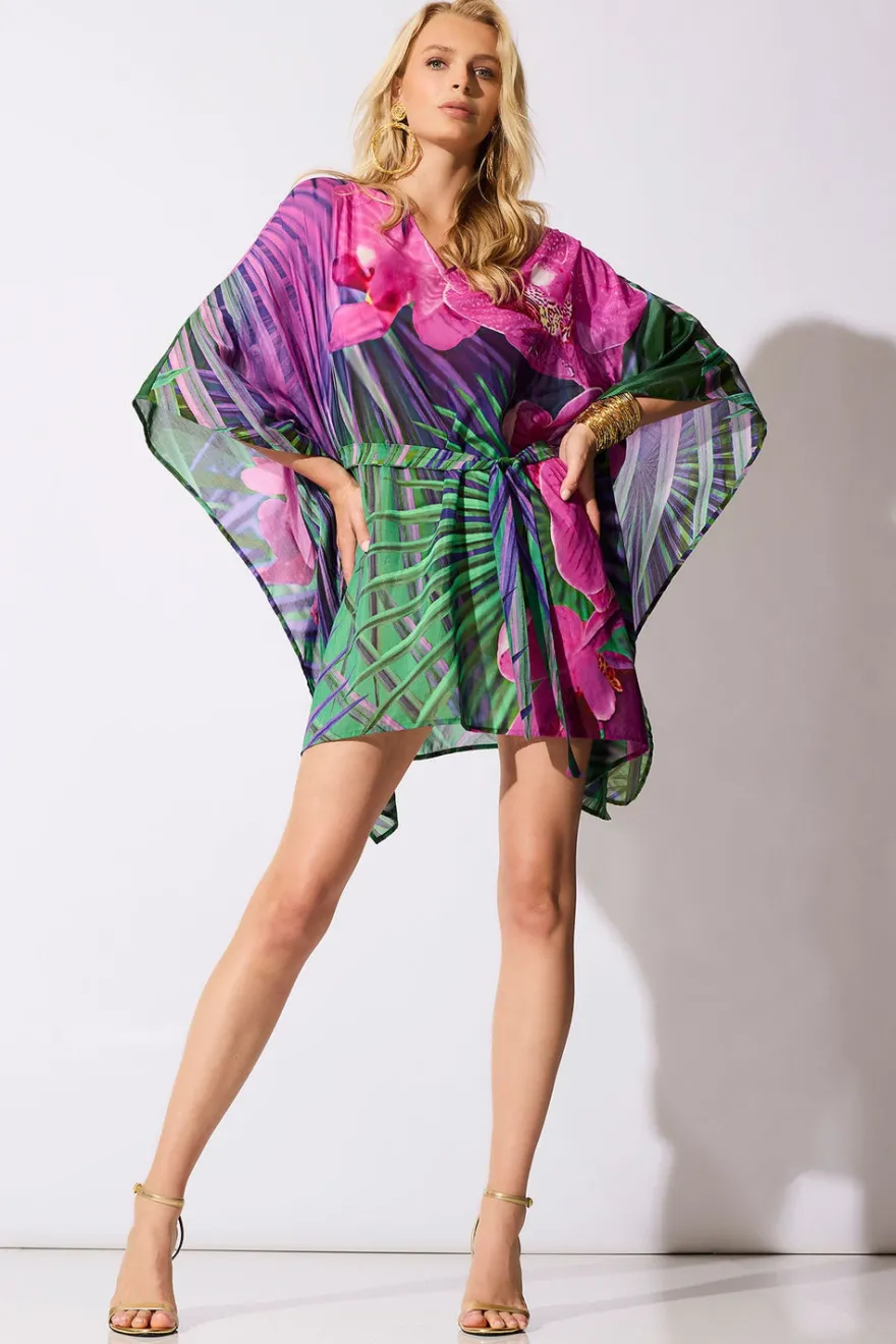 Orchid Silk Cotton Voile Short Caftan
