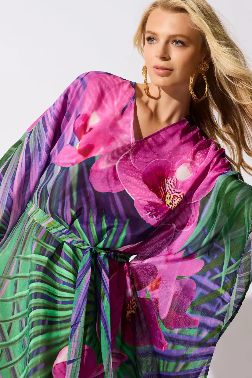 Orchid Silk Cotton Voile Short Caftan