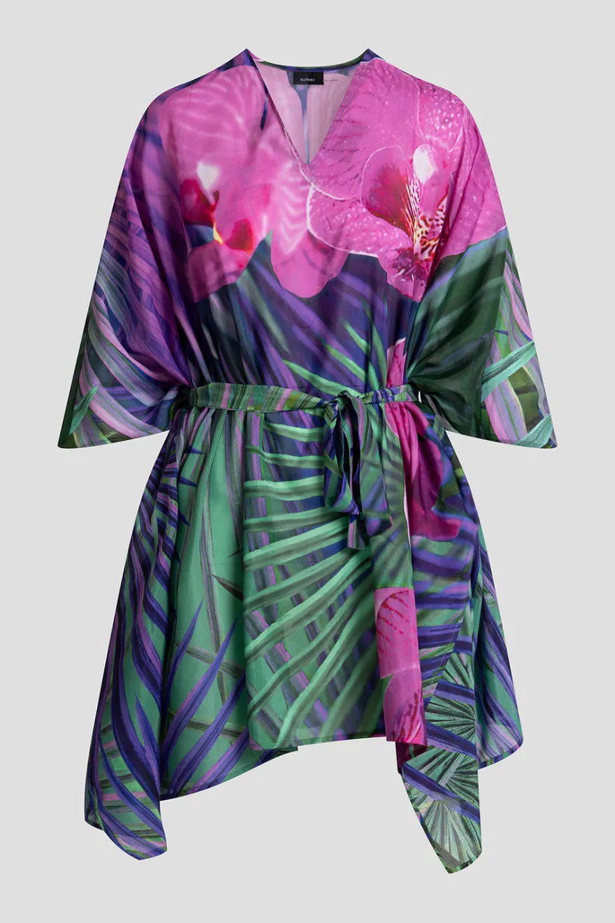 Orchid Silk Cotton Voile Short Caftan