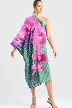 Orchid Silk Cotton Voile One Shoulder Beaded Caftan