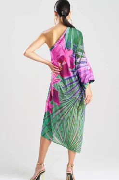 Orchid Silk Cotton Voile One Shoulder Beaded Caftan